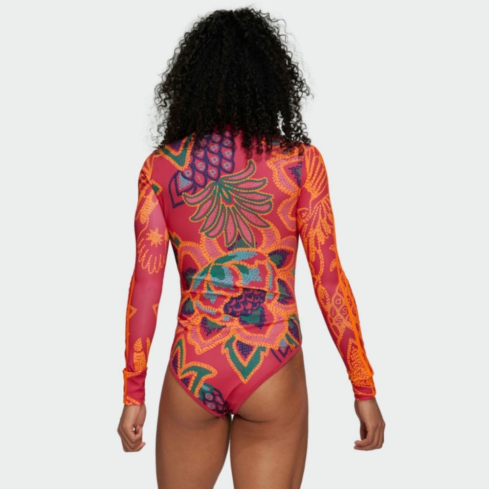NWT FARM Rio Vivid Berry Long Sleeve Bodysuit Adidas Collaboration - Picture 3 of 6